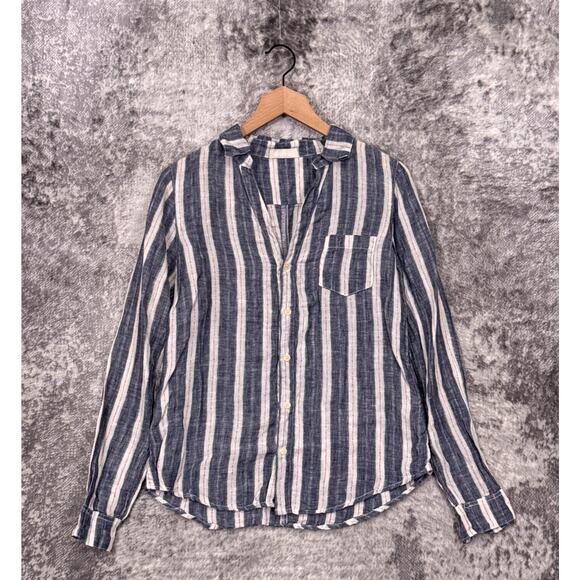 CP Shades Top XS Womens Striped Linen Long Sleeve Button Shirt - Picture 1 of 8